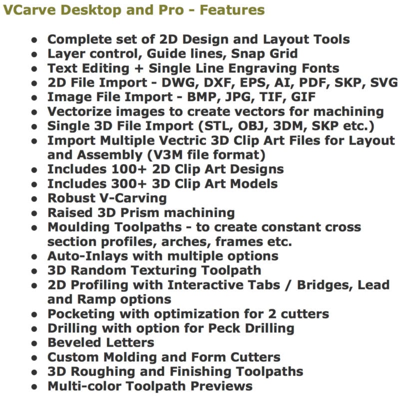 VCarve Desktop Features