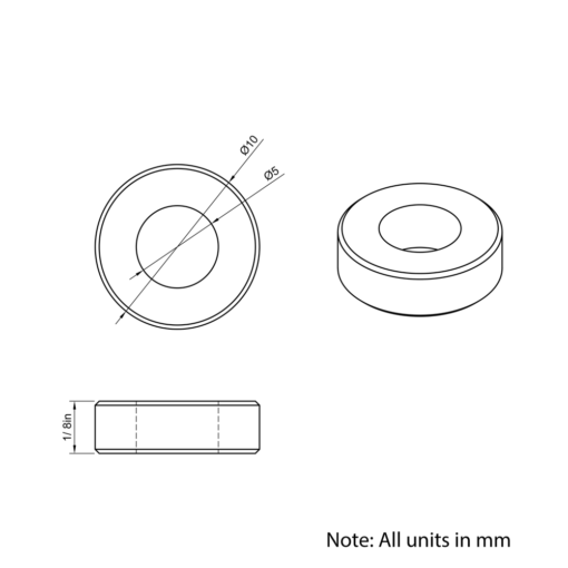 Technical Drawing Of Aluminium Spacer - 5mm - 1/8
