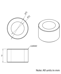 Technical Drawing Of Aluminium Spacer - 10mm - 10mm