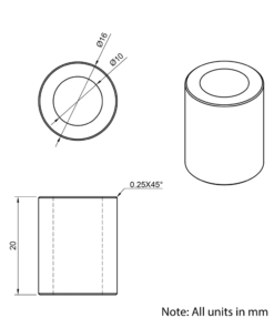 Technical Drawing Of Aluminium Spacer - 10mm - 20mm