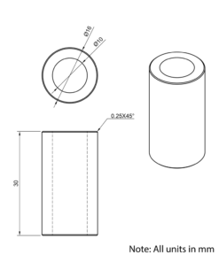 Technical Drawing Of Aluminium Spacer - 10mm - 30mm