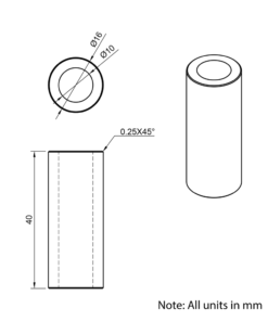Technical Drawing Of Aluminium Spacer - 10mm - 40mm