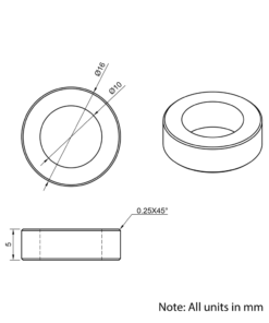 Technical Drawing Of Aluminium Spacer - 10mm - 5mm