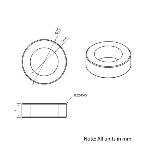 Technical Drawing Of Aluminium Spacer - 10mm - 5mm