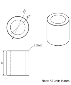 Technical Drawing Of Aluminium Spacer - 12mm - 20mm