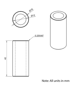 Technical Drawing Of Aluminium Spacer - 12mm - 40mm