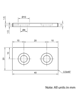 Technical Drawing Of Aluminium End Cap - 20 Series - 20x40 - With Fixings