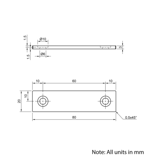 Technical Drawing Of Aluminium End Cap - 20 Series - 20x80 - With Fixings