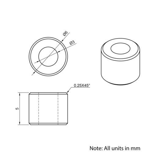 Technical Drawing Of Aluminium Spacer - 3mm - 5mm