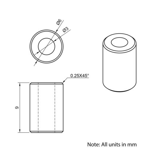 Technical Drawing Of Aluminium Spacer - 3mm - 9mm