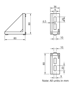 Technical Drawing Of Corner Bracket - 40 Series - 40x80 - With Cover Cap