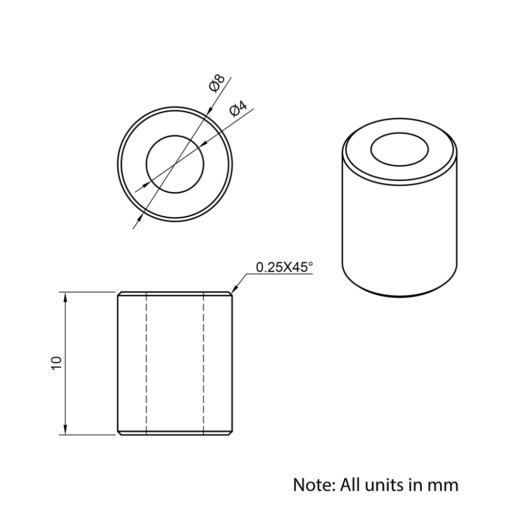 Technical Drawing Of Aluminium Spacer - 4mm - 10mm