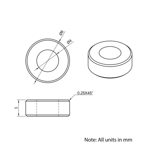 Technical Drawing Of Aluminium Spacer - 4mm - 3mm