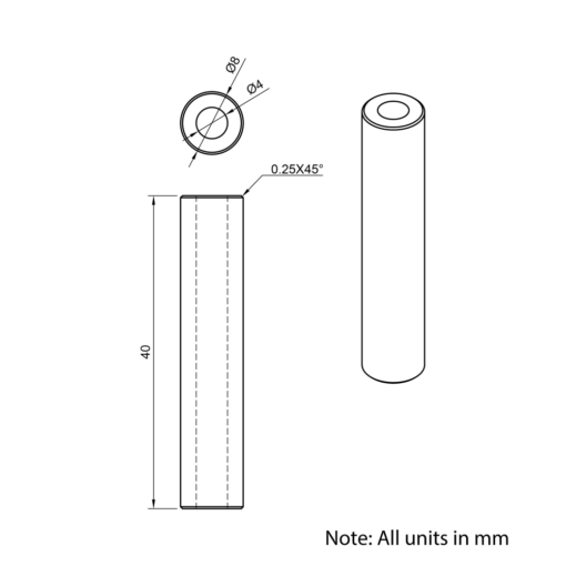 Technical Drawing Of Aluminium Spacer - 4mm - 40mm