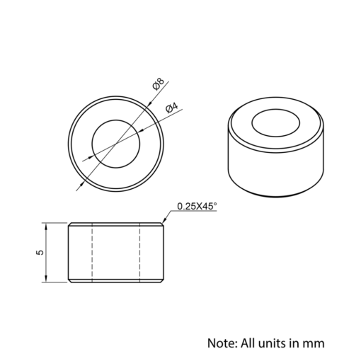 Technical Drawing Of Aluminium Spacer - 4mm - 5mm