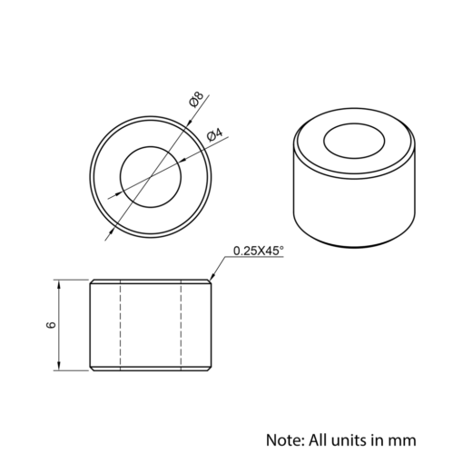 Technical Drawing Of Aluminium Spacer - 4mm - 6mm