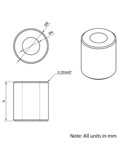 Technical Drawing Of Aluminium Spacer - 4mm - 9mm