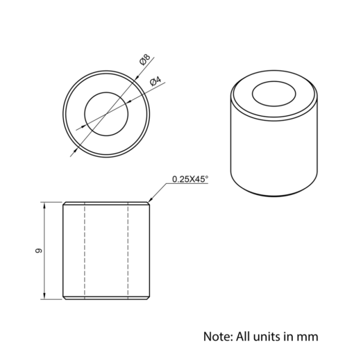 Technical Drawing Of Aluminium Spacer - 4mm - 9mm