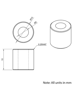 Technical Drawing Of Aluminium Spacer - 5mm - 10mm