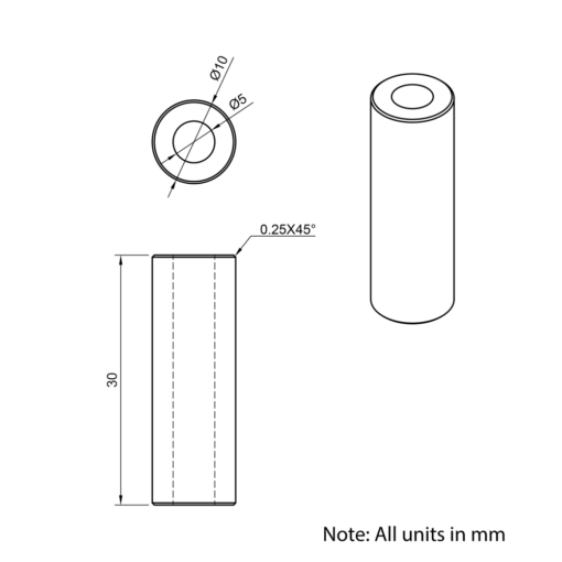 Technical Drawing Of Aluminium Spacer - 5mm - 30mm