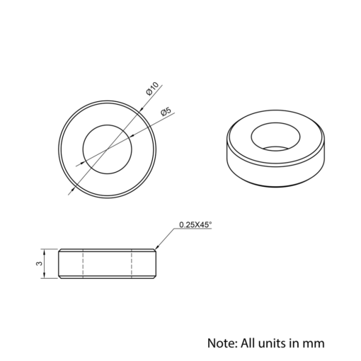 Technical Drawing Of Aluminium Spacer - 5mm - 3mm