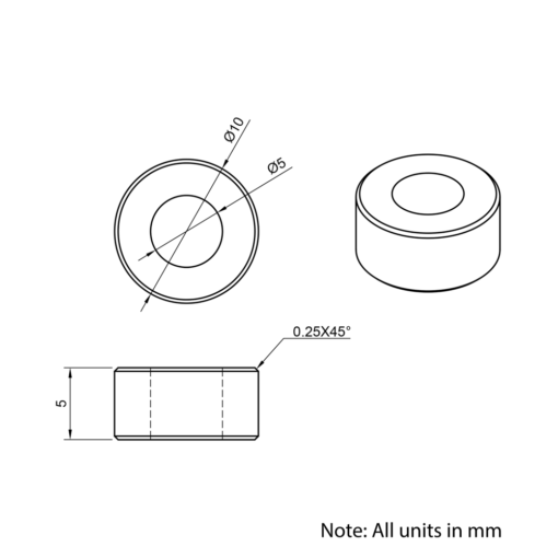 Technical Drawing Of Aluminium Spacer - 5mm - 5mm