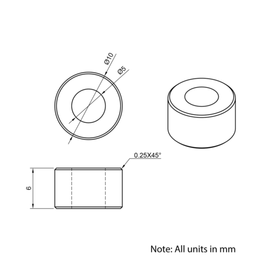 Technical Drawing Of Aluminium Spacer - 5mm - 6mm