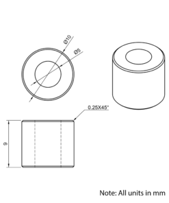 Technical Drawing Of Aluminium Spacer - 5mm - 9mm