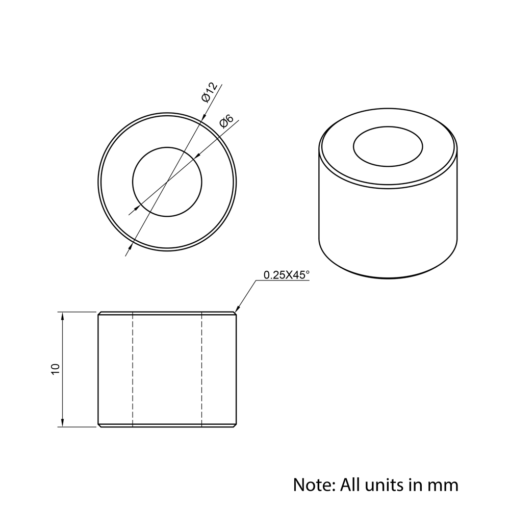 Technical Drawing Of Aluminium Spacer - 6mm - 10mm