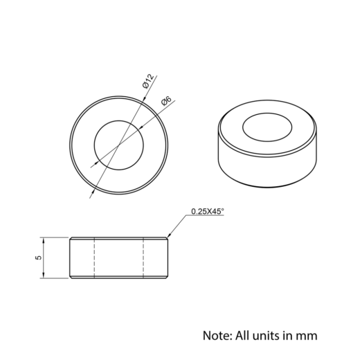 Technical Drawing Of Aluminium Spacer - 6mm - 5mm