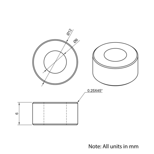Technical Drawing Of Aluminium Spacer - 6mm - 6mm
