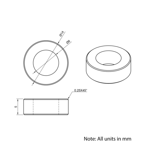 Technical Drawing Of Aluminium Spacer - 8mm - 5mm