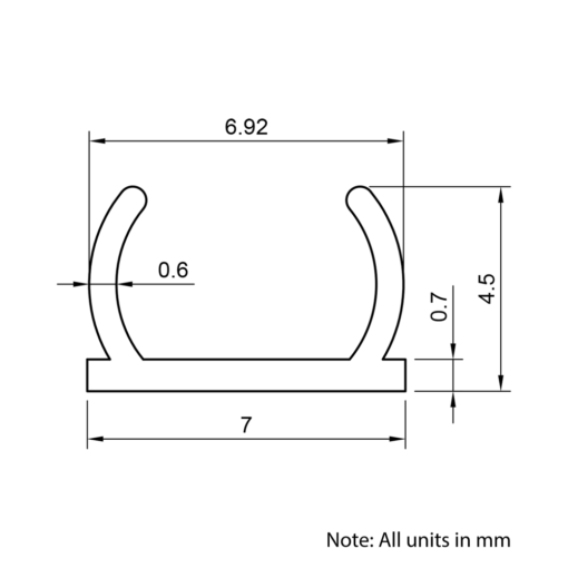 Technical Drawing Of Slot Cover - 20 Series - Black - 1000mm