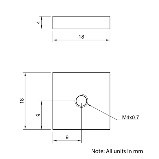 Technical Drawing Of Flat Nut - T-Slot - 45 Series - M4