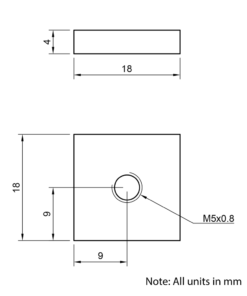 Technical Drawing Of Flat Nut - T-Slot - 45 Series - M5