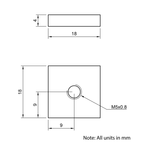 Technical Drawing Of Flat Nut - T-Slot - 45 Series - M5