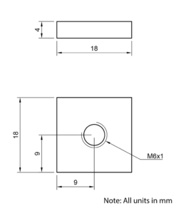 Technical Drawing Of Flat Nut - T-Slot - 45 Series - M6