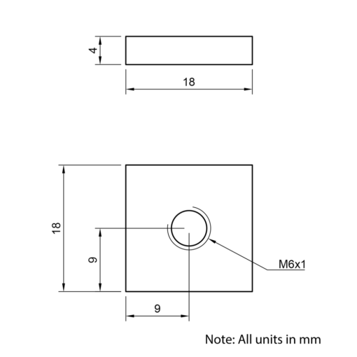 Technical Drawing Of Flat Nut - T-Slot - 45 Series - M6