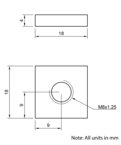 Technical Drawing Of Flat Nut - T-Slot - 45 Series - M8