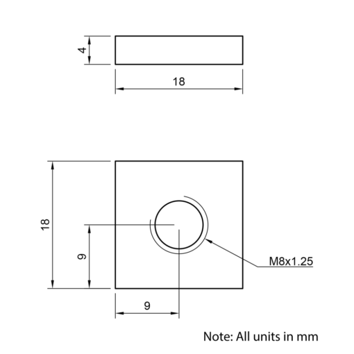 Technical Drawing Of Flat Nut - T-Slot - 45 Series - M8