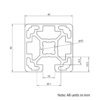 Technical Drawing Of Aluminium Extrusion Profile - T-Slot - 40x40mm - 1 Slot - Silver - Cut to Size