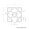 Technical Drawing Of Aluminium Extrusion Profile - T-Slot - 45x45mm - 1 Slot - Silver - Cut to Size