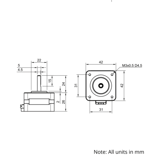 Technical Drawing Of NEMA17 Stepper Motor - 21oz - 1.40A - 1.8 Degree - With Wire
