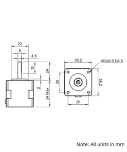Technical Drawing Of NEMA14 Stepper Motor - 25oz - 1.00A - 1.8 Degree - With Wire