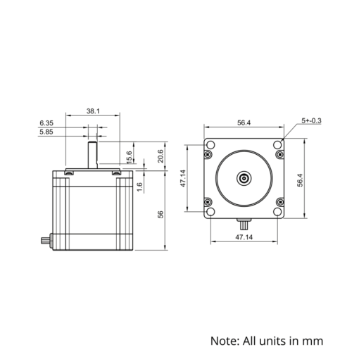 Technical Drawing Of NEMA23 Stepper Motor - 175oz - 2.8A - 1.8 Degree - With Wire