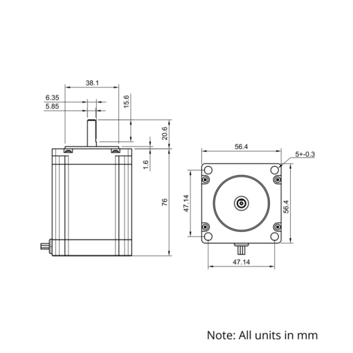 Technical Drawing Of NEMA23 Stepper Motor - 265oz - 2.8A - 1.8 Degree - With Wire