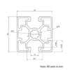 Technical Drawing Of Aluminium Extrusion Profile - T-Slot - 45x45mm - 2 Slot - Silver - Cut to Size