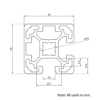 Technical Drawing Of Aluminium Extrusion Profile - T-Slot - 40x40mm - 2 Slot Corner - Silver - Cut to Size