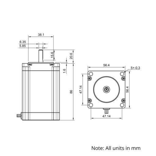 Technical Drawing Of NEMA23 Stepper Motor - 345oz - 3.0A - 1.8 Degree - With Wire