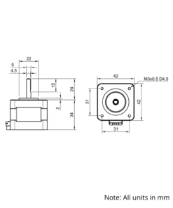Technical Drawing Of NEMA17 Stepper Motor - 44oz - 1.33A - 1.8 Degree - With Wire